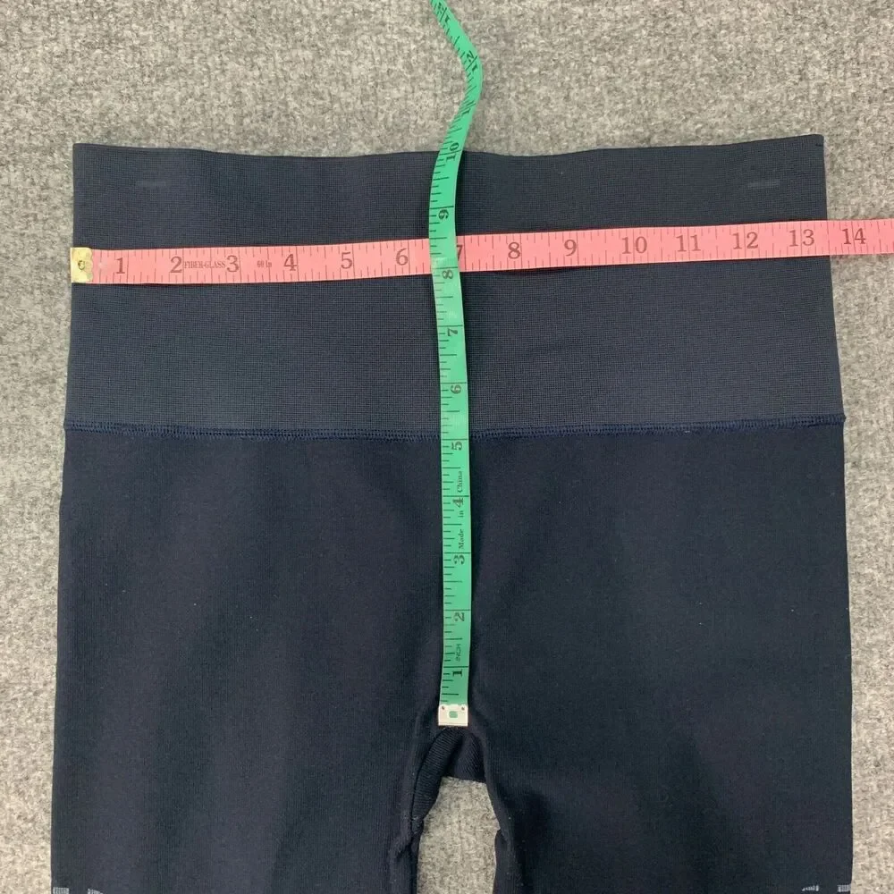 Spanx Leggings Womens L Large Black Blue Panel Seamless Moto High Rise Stretch